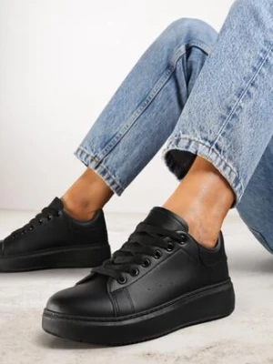 Zdjęcie produktu Czarne Klasyczne Sznurowane Sneakersy na Grubej Podeszwie Tiadorae