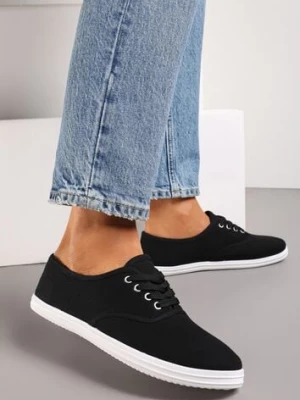 Czarne Klasyczne Sznurowane Tenisówki na Płaskiej Podeszwie Efona