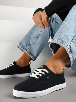 Czarne Klasyczne Tenisówki Vices ze Sznurowaną Cholewką Telisara ballada