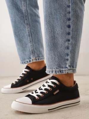 Czarne Klasyczne Trampki do Kostki z Lamówką przy Podeszwie Kasiope vico