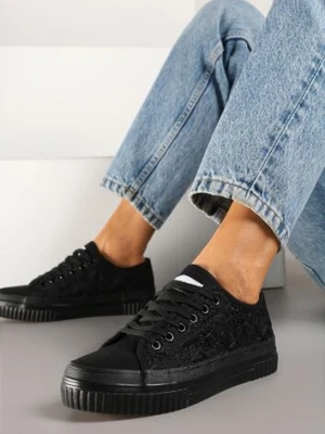 Czarne Klasyczne Trampki z Cholewką z Haftem Meppane badoxx