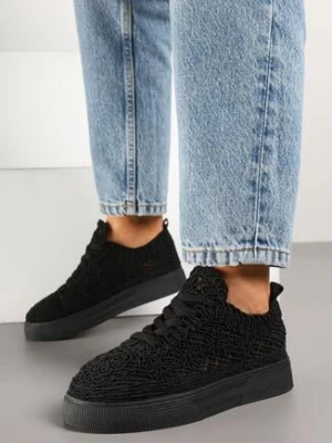 Czarne Koronkowe Sneakersy na Niskiej Platformie Nanalisea marquiiz
