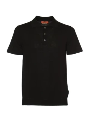 Czarne Koszulki Polo z Bawełny Crepe Daniele Fiesoli