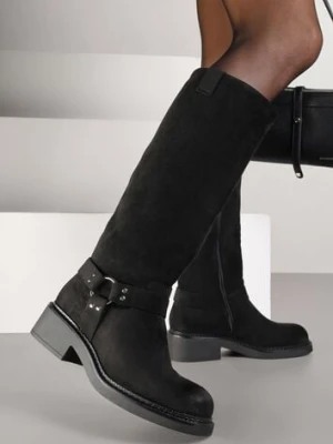 Czarne Kozaki Bikery z Metalicznymi Nitami i Klamrami Sedinea c'm paris