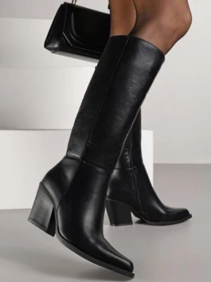 Czarne Kozaki do Kolana na Obcasie Typu Stożek ze Szpiczastym Noskiem Seorina ideal