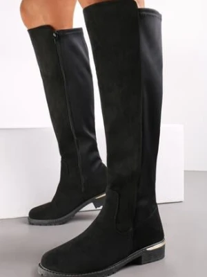 Zdjęcie produktu Czarne Kozaki do Kolana z Imitacji Zamszu Navese