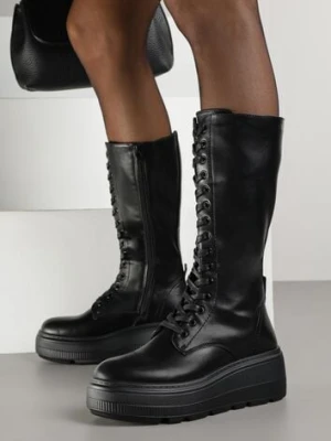 Czarne Kozaki Grunge na Platformie ze Sznurowaną Cholewką Ilomare ballada