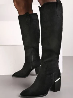 Czarne Kozaki Vices na Słupku Ozdobione Metaliczną Wstawką Moriane