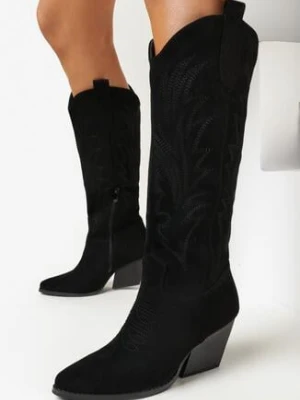 Czarne Kozaki Kowbojki na Stożkowym Obcasie Keralin