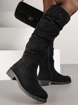 Czarne Kozaki Muszkieterki z Marszczoną Cholewką Onne ballada