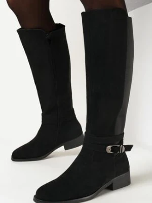 Czarne Kozaki Muszkieterki z Ozdobnym Paskiem Vambra