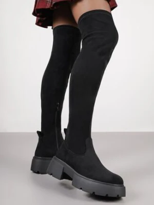 Czarne Kozaki na Grubej Podeszwie z Wysoką Dopasowaną Cholewką Sillie seastar