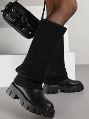 Czarne Kozaki na Grubej Podeszwie z Wywiniętą Dzianinową Cholewką Fenisana ideal