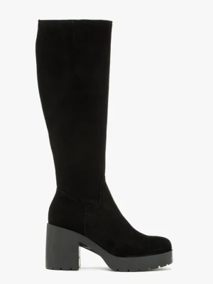 Czarne kozaki na masywnym obcasie Ryłko