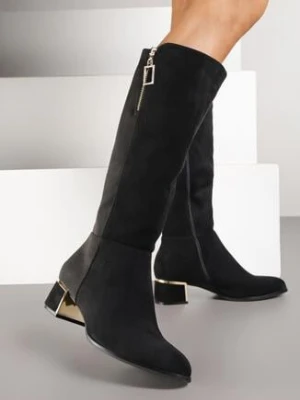 Czarne Kozaki na Obcasie Ozdobione Suwakiem Filore super mode