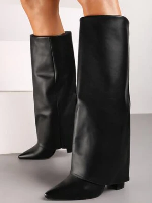 Czarne Kozaki VICES na Obcasie z Wywiniętą Cholewką Hesla