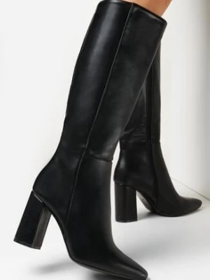 Czarne Kozaki na Obcasie ze Szpiczastym Noskiem Gentiana