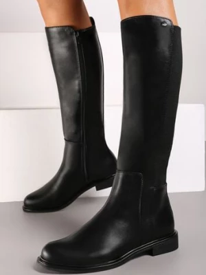 Czarne Kozaki na Płaskiej Podeszwie w Stylu Oficerek z Gumką Ansista