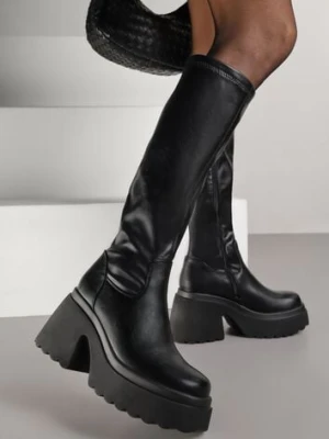 Czarne Kozaki na Słupku i Platformie z Dopasowaną Cholewką Avelgissa bosido