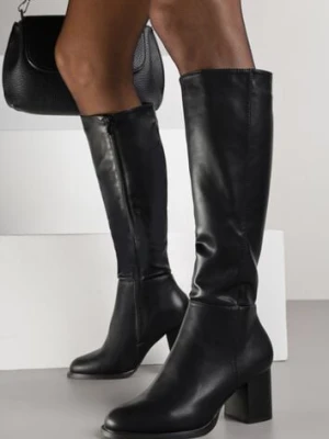 Czarne Kozaki na Słupku VICES z Ozdobnym Przeszyciem Liladevia