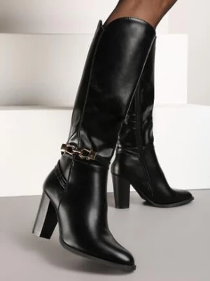 Czarne Kozaki na Słupku z Minimalistyczną Klamerką Vortifra vices