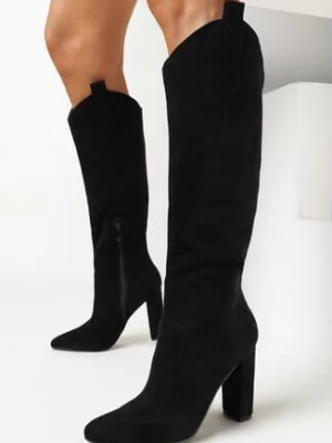 Czarne Kozaki na Słupku ze Szpiczastym Noskiem Lizames