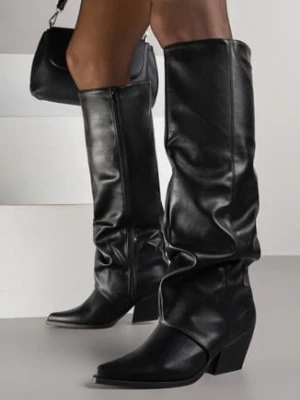 Czarne Kozaki na Stożkowym Obcasie z Marszczoną Cholewką Atika seastar