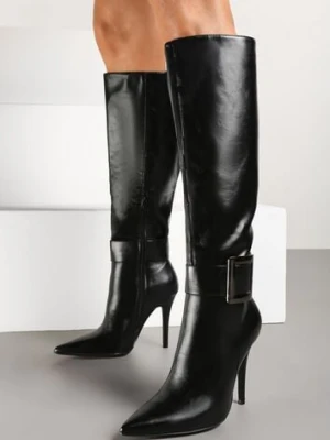 Czarne Kozaki na Szpilce z Metaliczną Klamrą Evelinna