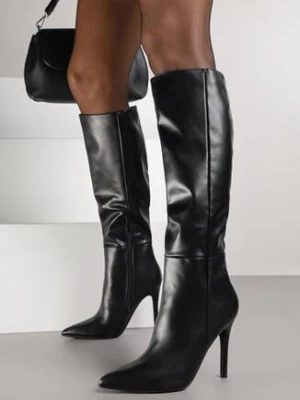 Czarne Kozaki na Szpilce z Przylegającą Cholewką Alavira c&l fashion
