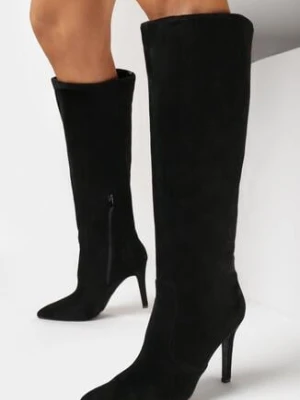 Czarne Kozaki na Szpilce ze Szpiczastym Noskiem Velvita