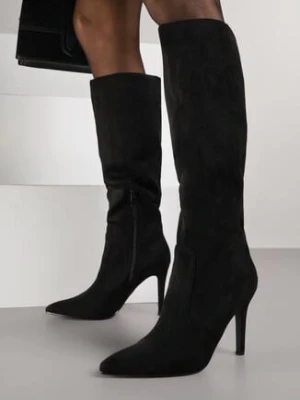 Czarne Kozaki na Szpilce ze Szpiczastym Noskiem Velvita