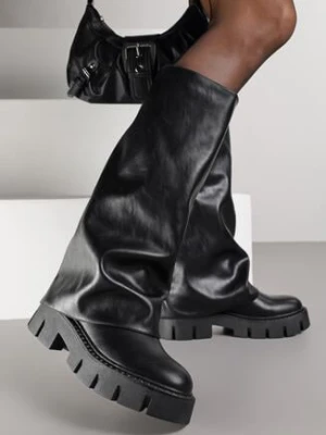 Czarne Kozaki na Tłoczonej Podeszwie z Cholewką Imitującą Nogawkę Espena ballada