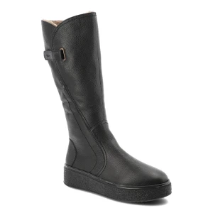 Kozaki damskie Rieker, na grubej platformie z wysoką cholewką skórzaną i ocieplane, czarne, 78853-00