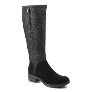 Kozaki damskie Robson, na niskim obcasie ze skóry naturalnej, czarne, 5086