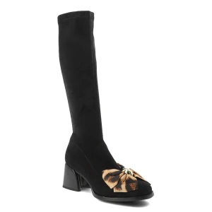 Czarne Kozaki S.Barski Eleganckie Obuwie Damskie Z Kokardą