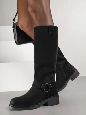 Czarne Kozaki Typu Bikery Ozdobione Klamrami Edioma c'm paris