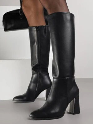 Czarne Kozaki VICES do Kolana ze Skóry Naturalnej na Metalicznym Słupku Zenilla