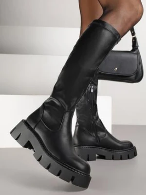 Czarne Kozaki Vices na Grubej Podeszwie z Dopasowaną Cholewką Rendie