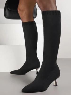 Czarne Kozaki Vices na Kaczuszce Ozdobione Skarpetową Cholewką Asonelle