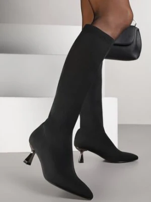 Czarne Kozaki Vices na Obcasie Kaczuszce z Elastyczną Cholewką Asenella