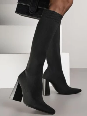 Czarne Kozaki VICES na Słupku ze Skarpetkową Cholewką Zevona