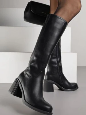 Czarne Kozaki VICES na Słupku ze Skóry Naturalnej Fezenna