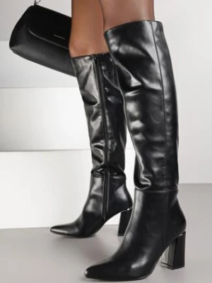 Czarne Kozaki Vices na Stożkowym Obcasie Aserrise