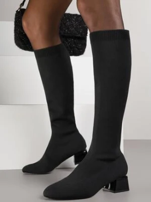 Czarne Kozaki Vices na Stożkowym Obcasie ze Skarpetową Cholewką Ganiffe