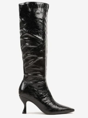 Czarne Kozaki Vices na Szpilce w Stylu Slouchy z Efektem Cracked Todvire