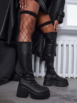 Czarne Kozaki Vices w Stylu Grunge z Dopasowaną Cholewką Platformą i Słupkiem Falemira