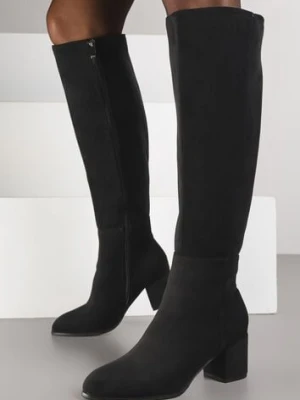 Czarne Kozaki Vices z Imitacji Zamszu na Niskim Obcasie Typu Słupek Ilovea