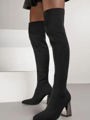 Czarne Kozaki Vices za Kolano na Metalicznym Słupku ze Skarpetkową Cholewką Neliannea