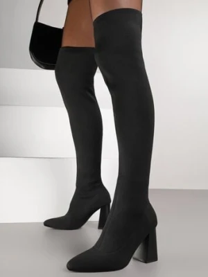 Czarne Kozaki Vices za Kolano na Słupku ze Skarpetkową Cholewką Neliannea