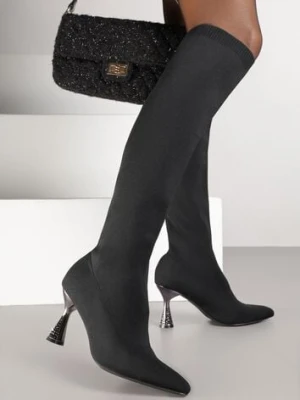 Czarne Kozaki Vices ze Skarpetkową Cholewką na Klepsydrze z Cyrkoniami Gioluna